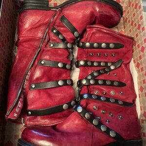 AS98 Red Boots with Detailed Grommet straps - Size 9
